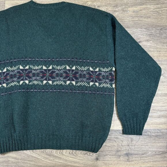 Eddie Bauer Sweater Mens XL Vintage Fair Isle Green V-Neck Wool USA Made - Picture 9 of 9